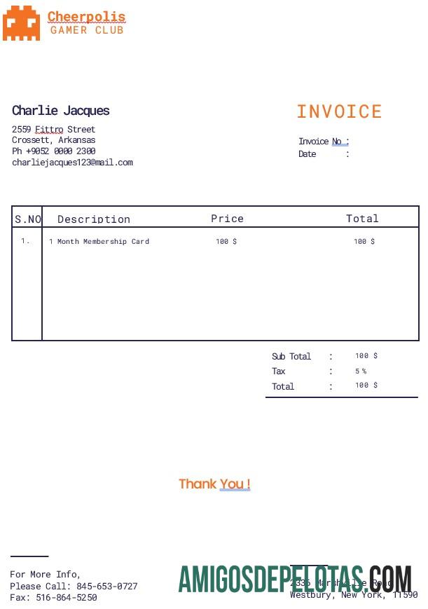 imprimível Modelo de fatura de empresa de jogos